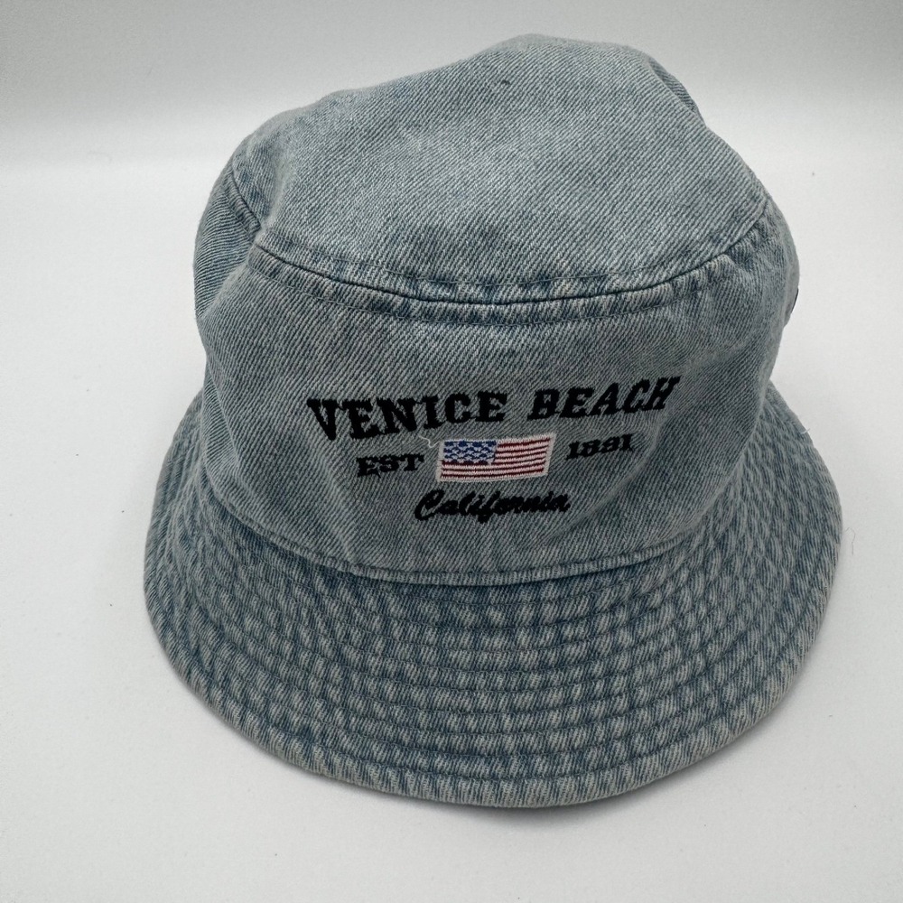Newhattan Venice Beach California Denim Bucket Hat S/M Blue Patriotic USA‎